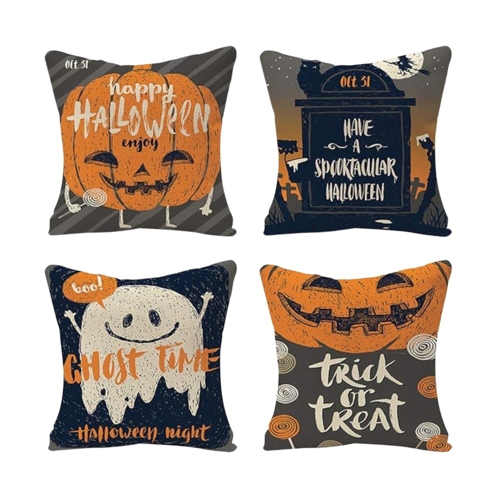 Halloween Pillow Cases - 4 Pack Throw Pillow Covers Cushion Covers 18" x 18"